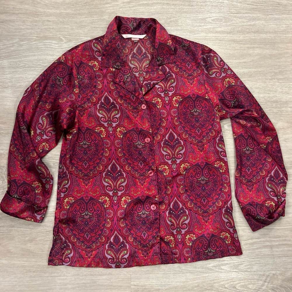 Victoria’s Secret Women’s XS Satin Paisley Button Front Pajama Top Sleepwear